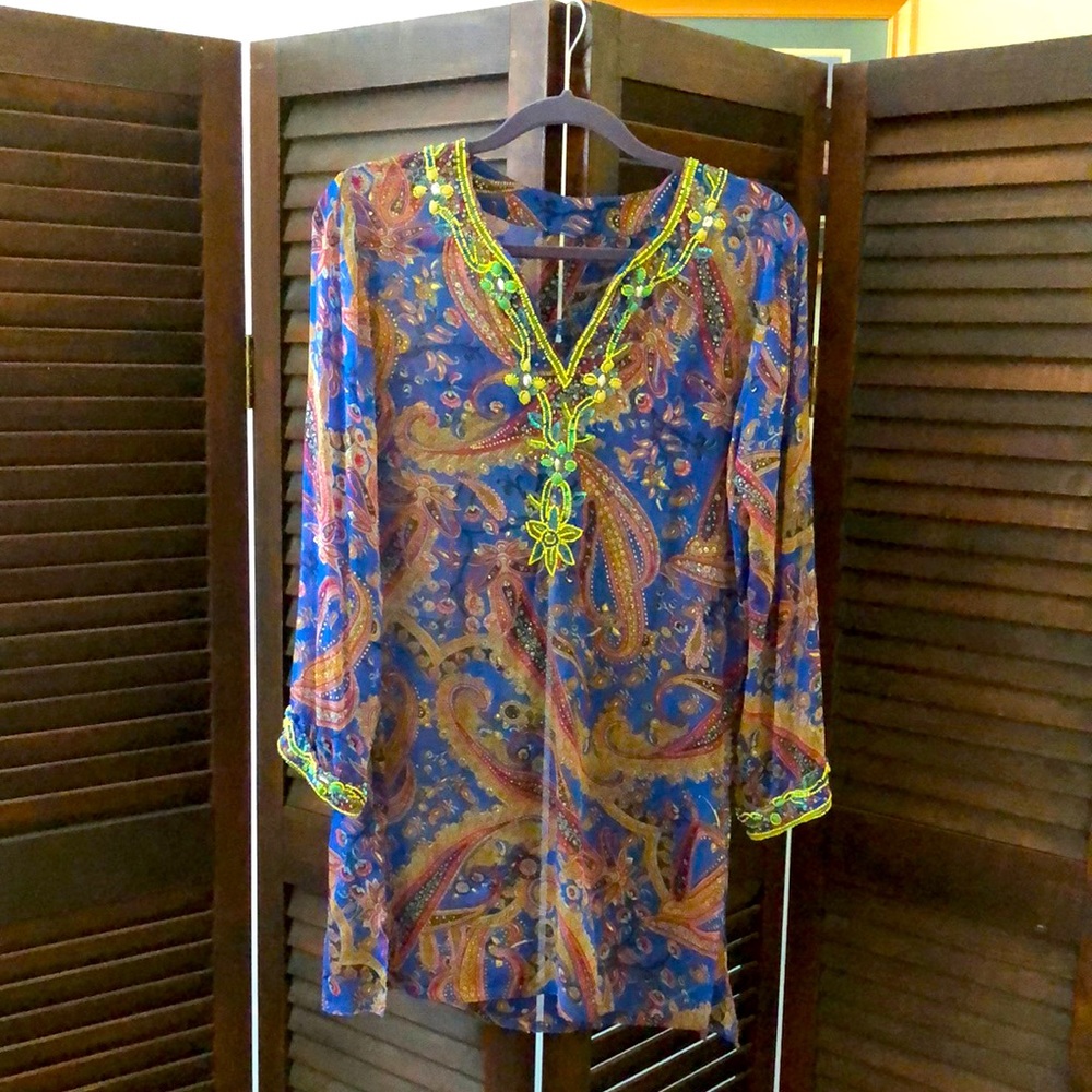 Sheer hand beaded cover up